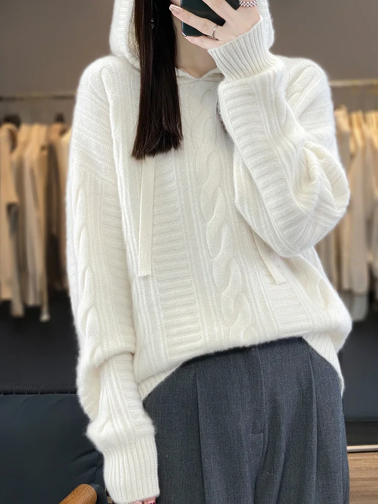 100% Australia Wool Women\'s Hoodies Sweater Long SleeveO-neck Pullover New Arrivals Knitted Jumpers Cashmere Sweatshirts Fashion