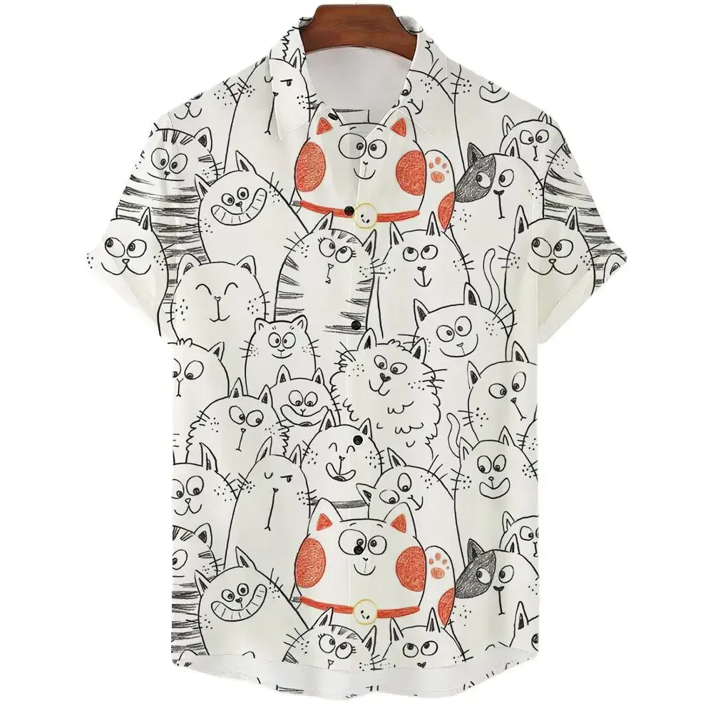 2023 Anime Cartoon Shirt For Men 3d Print Animal Cat Oversized Men\'S Shirt Casual Short Sleeve Daily Hawaiian Shirt Top Summer