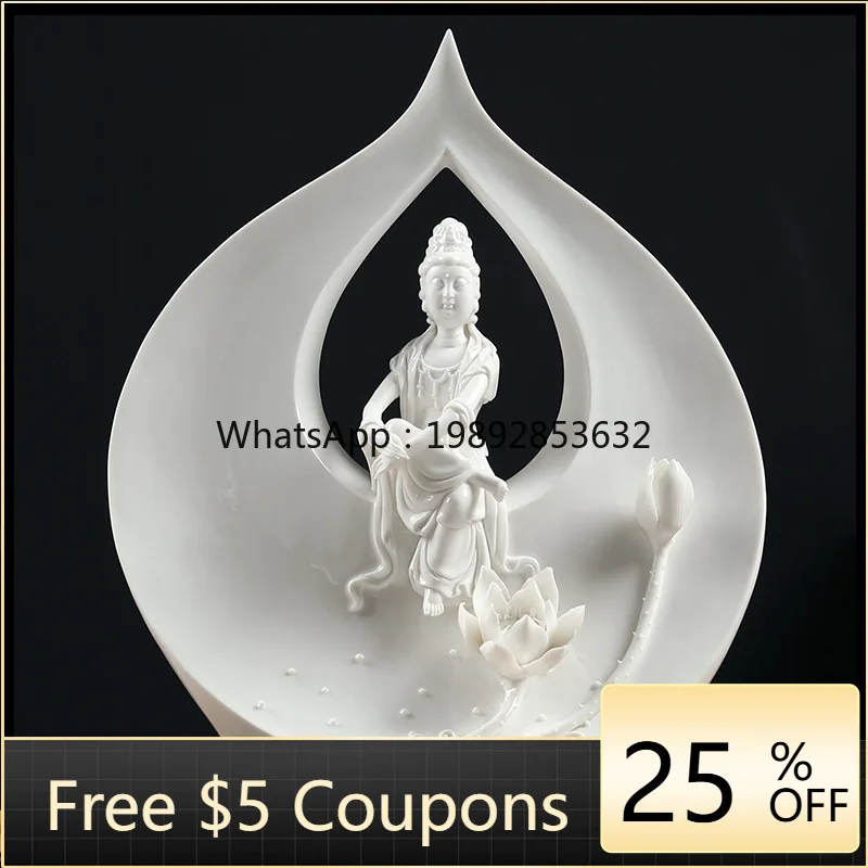 

LYY One Leaf Bodhi Guanyin Buddha Statue Ornament Lotus Guanyin Bodhisattva Statue Home Master Craft
