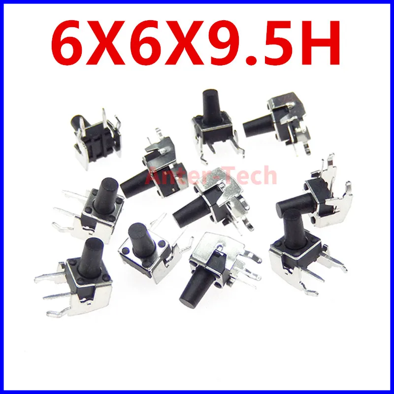 20PCS 6X6X9.5H 6*6*9.5mm 4Pin touch button micro switch Self-reset 90 degrees side insert with bracket