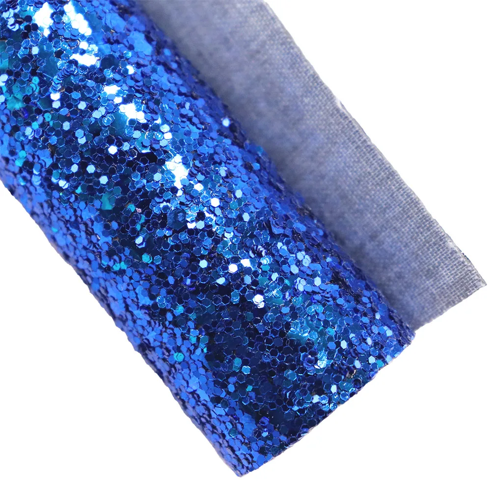 Pianura Solid Sky Blue Chunky Fine Glitter Tessuto Lichee Liscio Ecopelle PU per borse con orecchini a fiocco Materiale DT010