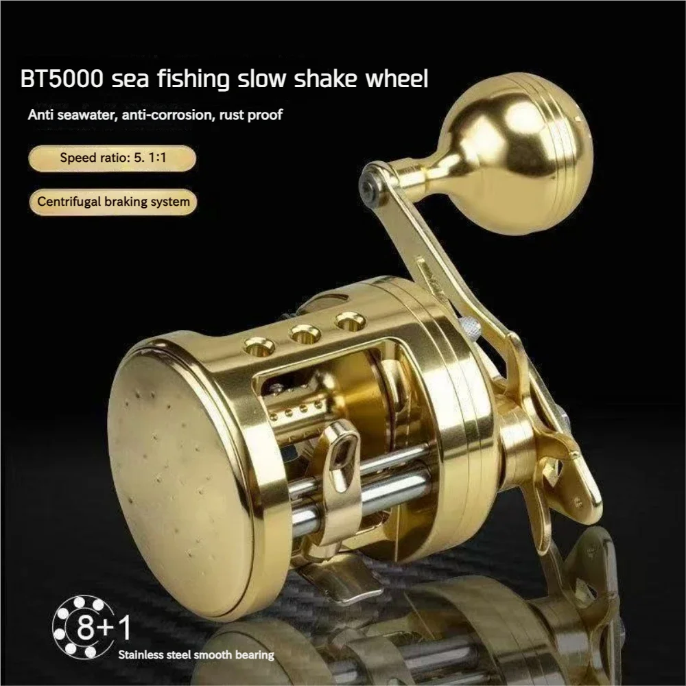 

5.1:1 Full Metal Saltwater Drum Reel 8+1 Bearings Centrifugal Brake Left/Right Hand For Slow Pitch Jigging Boat Trolling Fishing