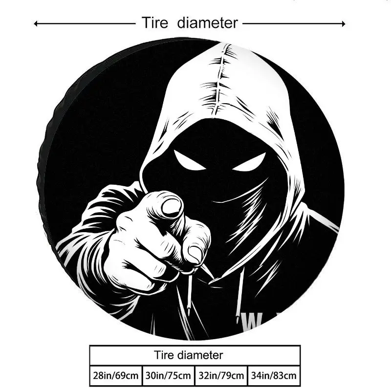 The Mysterious And Cool Masked Figure Points To Your Car'S Spare Tire Cover, A High-Quality Polyester Fiber Sunshade And Dustpro