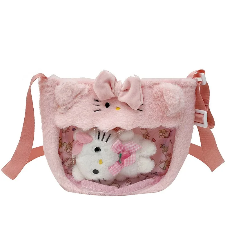 Kawaii سانريو أكياس قطيفة سينامورول ميلودي كورومي مرحبا كيتي شفافة بلوشي حقيبة كروسبودي الكرتون أنيمي دمية الهدايا #6