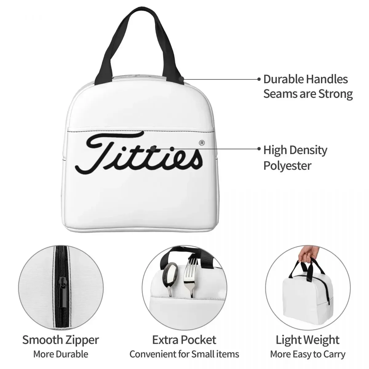 T-Titties Golf Ball Lunch Bags Insulated Bento Box Portable Lunch Tote Resuable Picnic Bags Cooler Thermal Bag for Woman Work