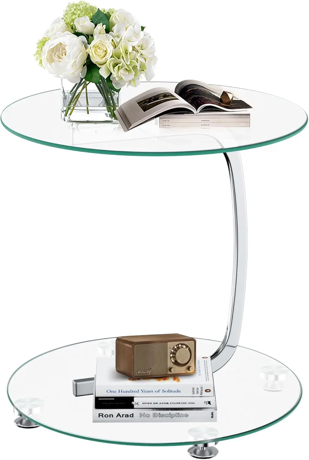Nidouillet Round Coffee Tables, 2-Tier Glass Top Circle Coffee Table, Simple & Modern Center Table For Living Room Office &