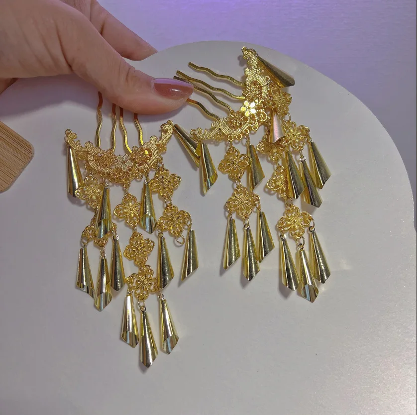 Ancient Style Gold Alloy Hanfu Tassel Hair Accessory Butterfly Headpiece Hair Clip for Women