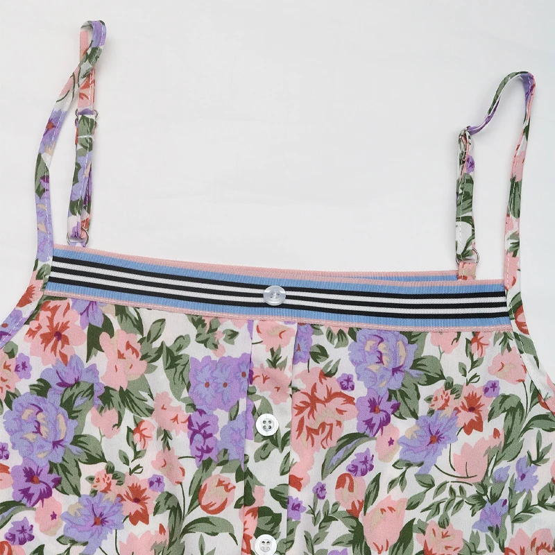 فستان كامي نسائي أزرق بطبعة زهور وربطة خصر متدرجة فستان متوسط الطول للعطلات الصيفية كاجوال للحفلات بوهو فاشن