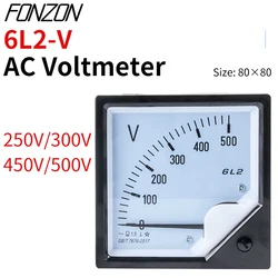 6L2-V Series Pointer AC Voltmeter for Generator 250V/300V/450V/500V Panel Analog Voltmeter 80x80mm Panel 50Hz Frequency 1.5Level