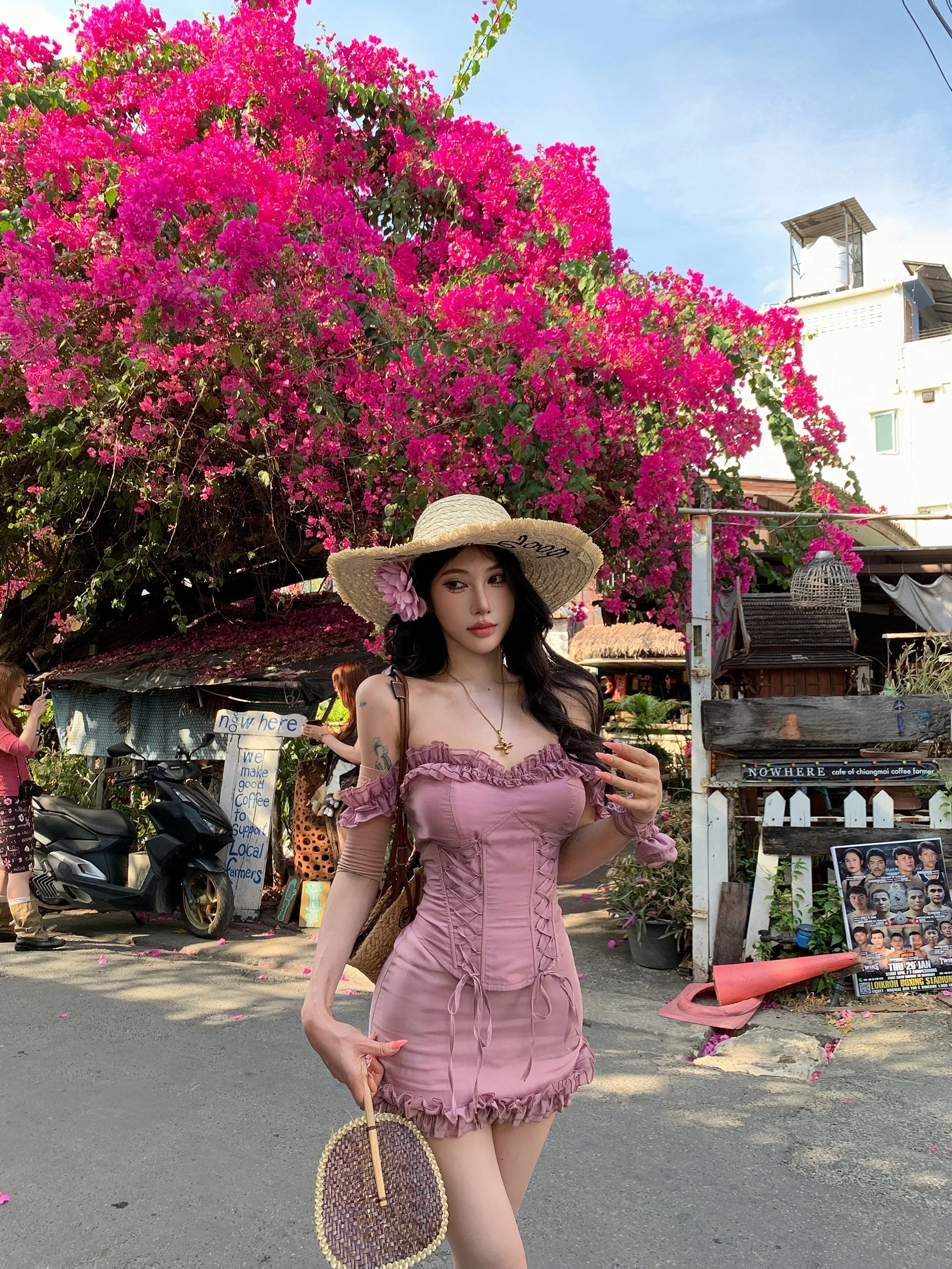 

Spicy Girl Fibone Bra Set N25Y30375N25Q30376 Purple Vine Flower Design Faionable Two-Piece Women's Clothing Set Spring Su...