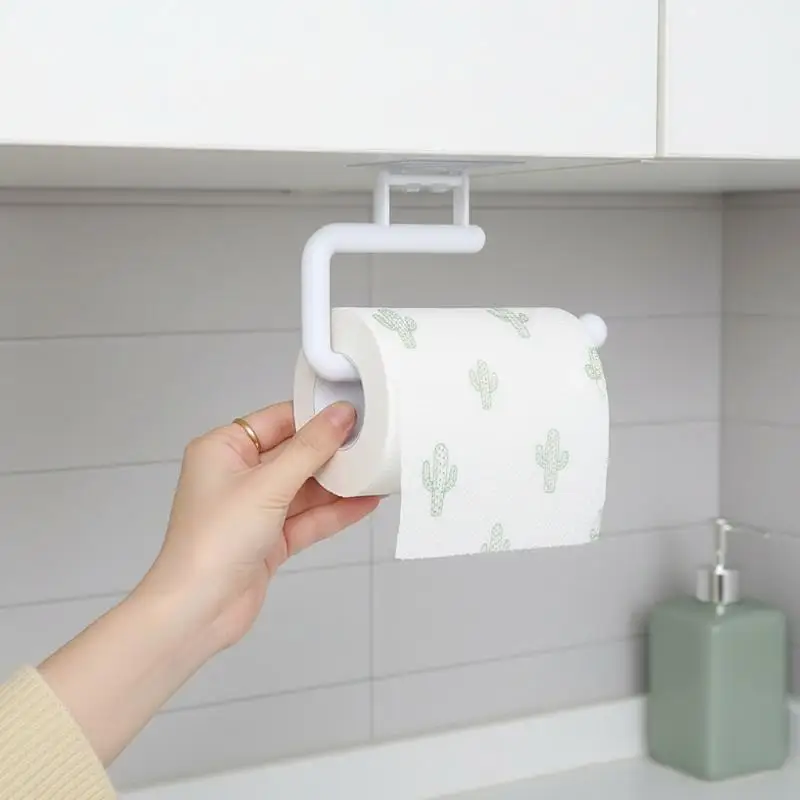 No Drill Kitchen Paper Towel Roll Holder Multifunctional Wall Mounted Rack for Dishcloth Garage Utility Room Storage