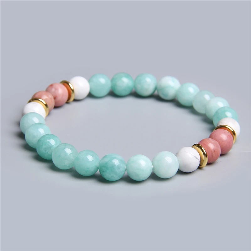 Natürliche Amazonit Stein Armband Frauen Runde Quarz Kristall Perlen Charme Armbänder Handgemachte Glück Armbänder Schmuck Geschenke Mädchen