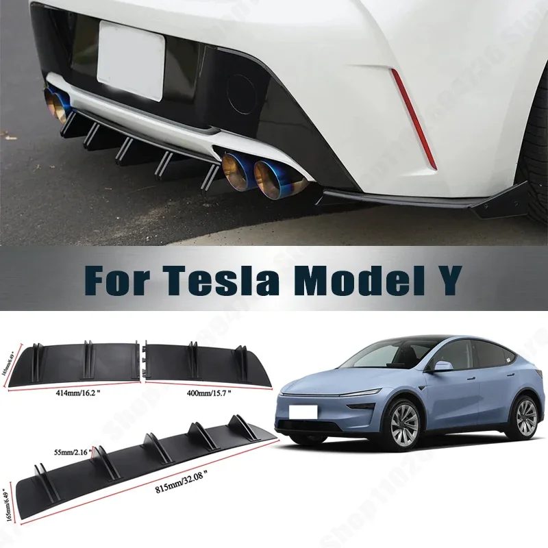 Rear Bumper Shark Fin Diffuser ABS Curved Aero Splitter Anti-Collision Chassis Protector For Tesla Model Y Car Styling