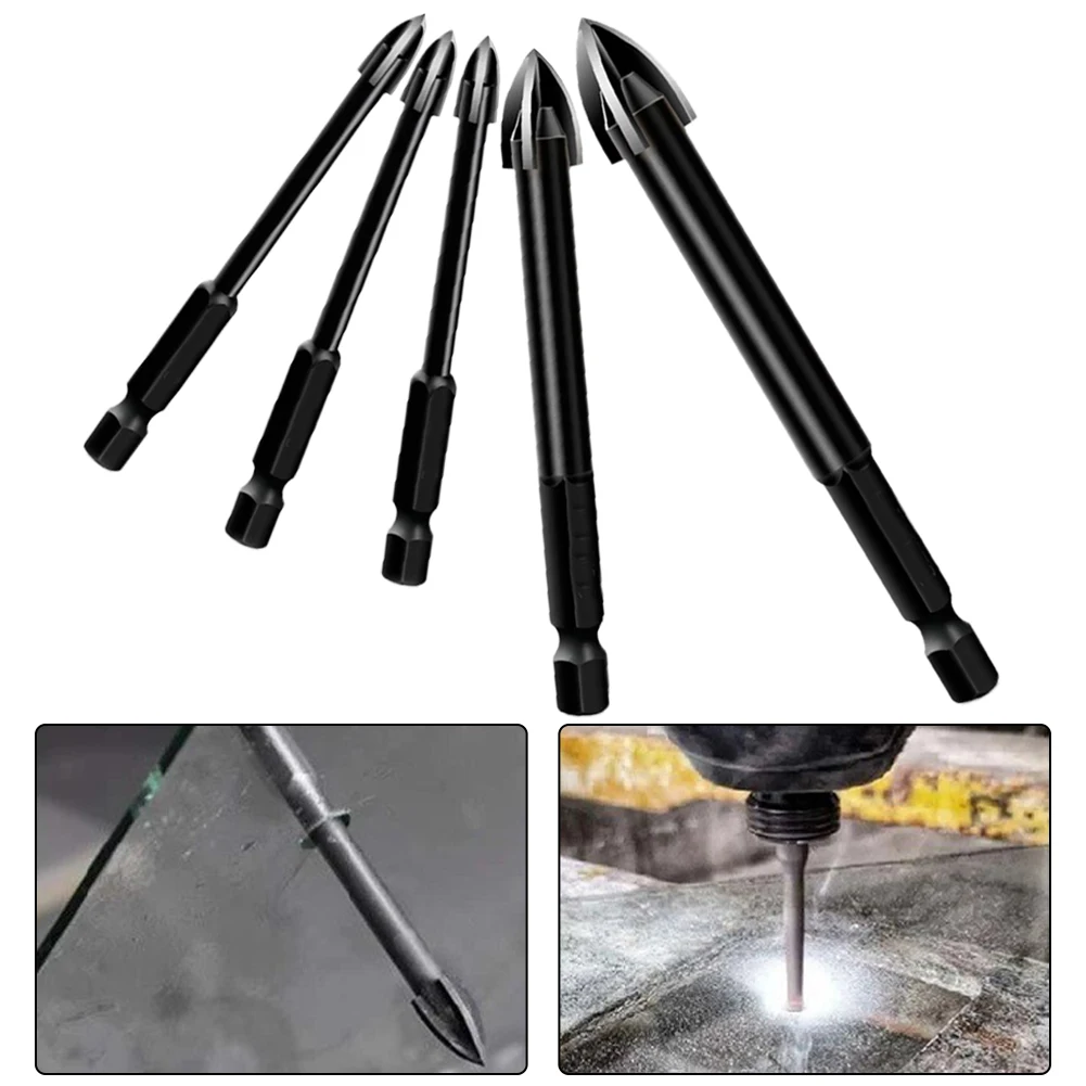 5pcs Cemented Carbide Drill Bit 6mm 8mm 10mm For Glass Concrete Tile Wood Hole Opener Length 80-85 Mm Power Tool Parts