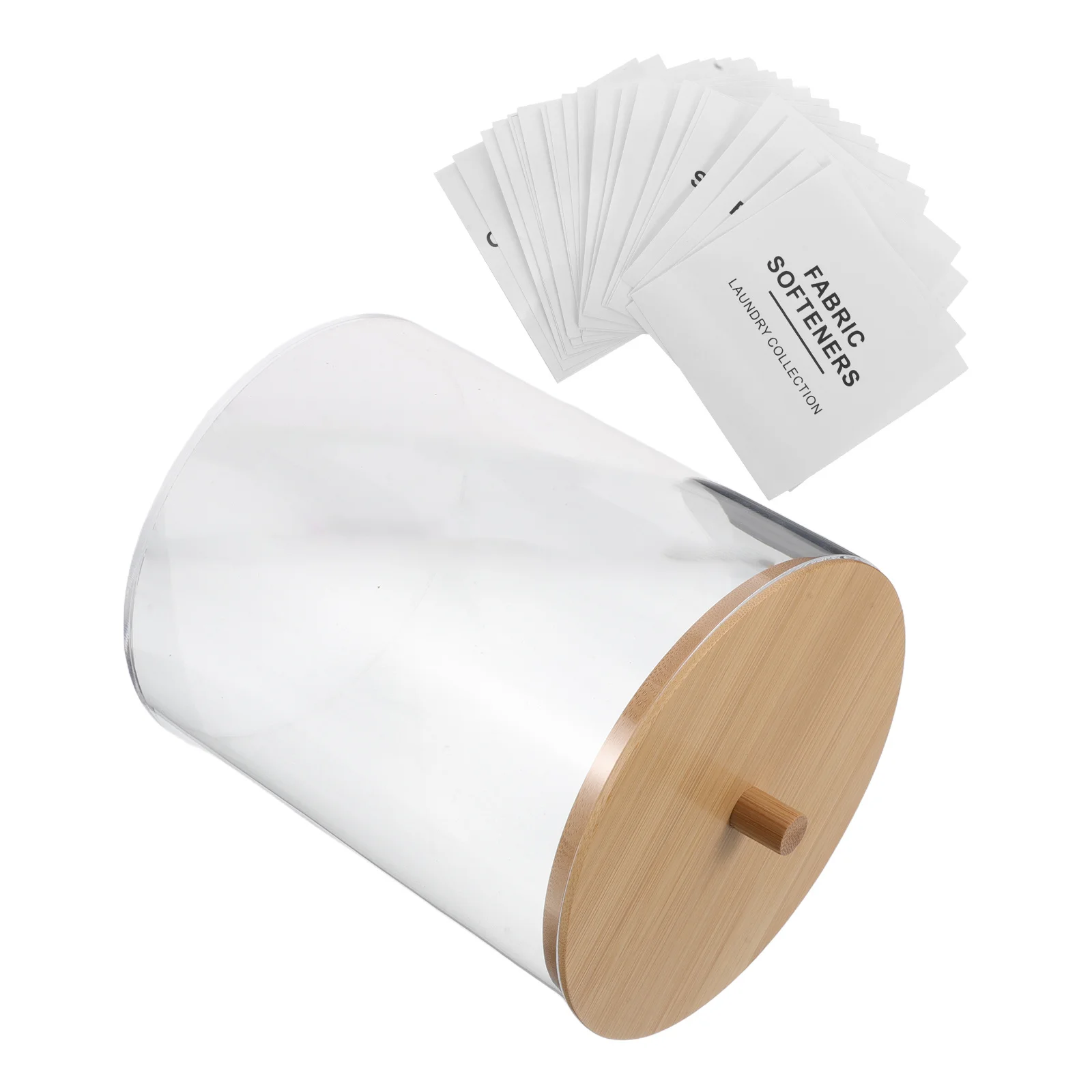 

Clear Acrylic Laundry Sheet Holder with 27 Labels Round Transparent Organizer for Home Laundry Fabric Sheets Container