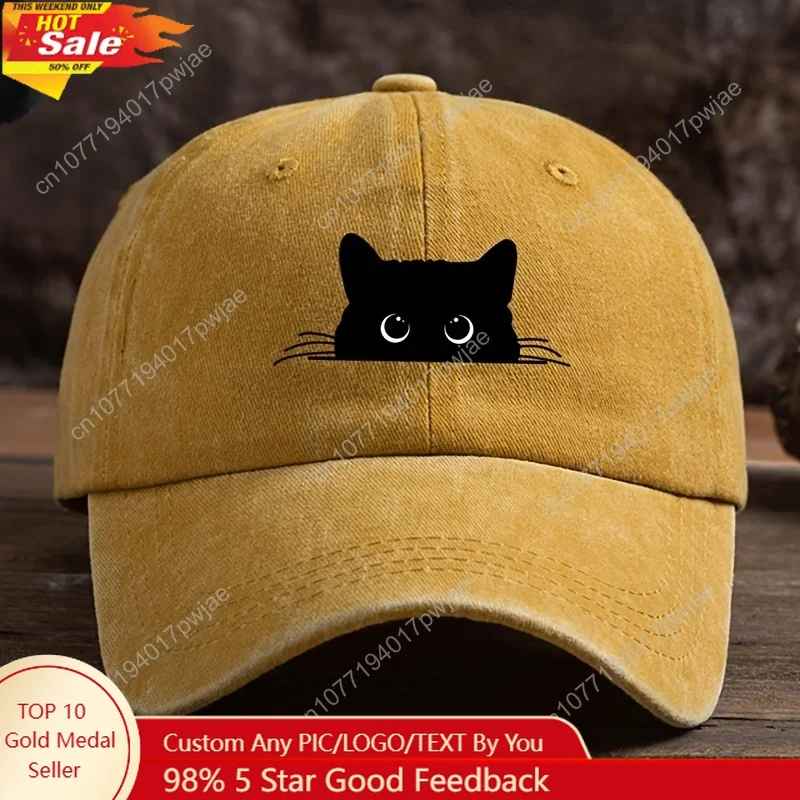 Verstelbare baseballpet met schattige kattenprint voor heren en dames, vrijetijdskleding voor buitenreizen, zonwerende eendenbekpet