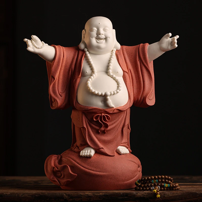 Ceramic Laughing Buddha Figurine Wealth And Fortune, Decorative Ornament For Living Room, Entryway, Office, Gift