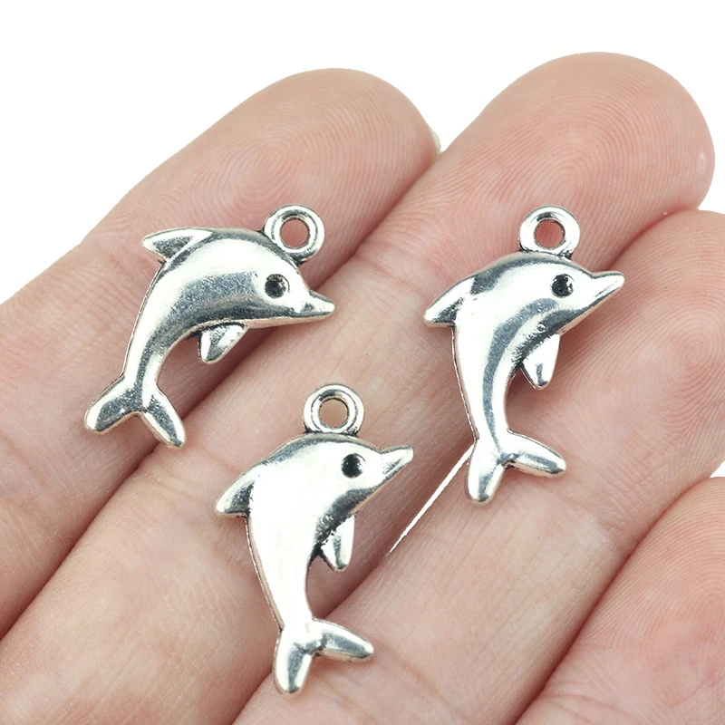 10Piece 13x23mm Lovely Dolphin Charms Antique Bronze Silver Color Pendants Making DIY Handmade Tibetan Jewelry