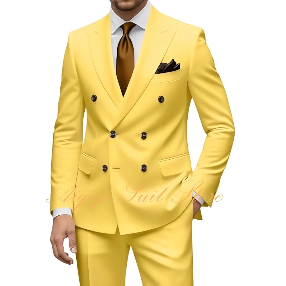 

Mens Suit Slim Fit Formal 2 Piece Double Breasted Suit Men Business Tuxedo Set Wedding Prom Groom Suits