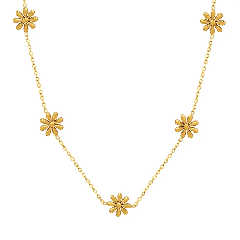 2022 Popular Stainless Steel Flowers Daisy Charms Necklaces for Girls Gold Plated Waterproof Collar Gift Trendy Jewelry