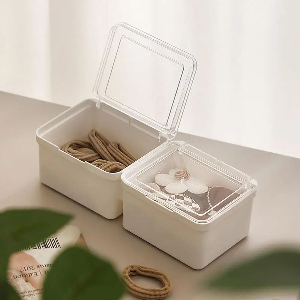 White Storage Box with Lid for Jewelry Stationery Headwear Rectangular Transparent Plastics Collection Case Home Organizer Boxes