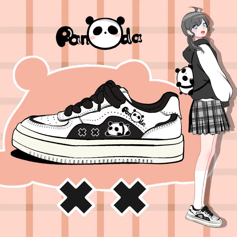 Amy and Michael Cute Anime Panda Shoes Lovely Girls Students Casual Sports Sneakers Women Tennis Female Skate Board Shoes