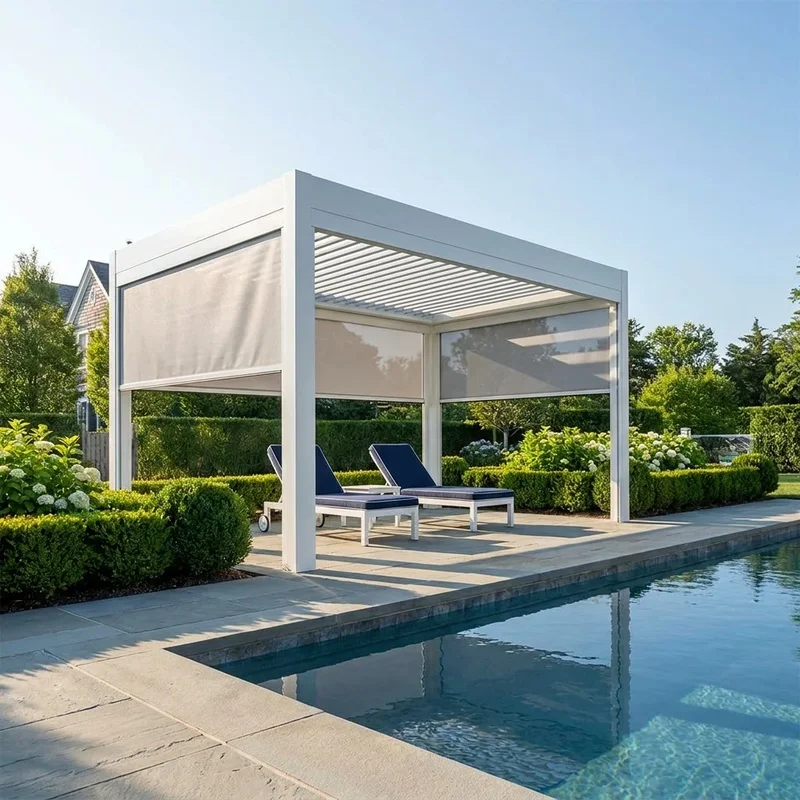 Manual Aluminum Pergola 3x3/3x4-Blocking Shade Roller Blinds Garden Gazebo Balcony Outdoor Heavy-Duty Waterproof