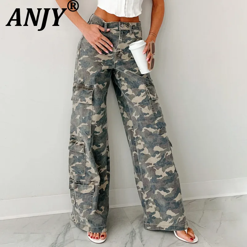 

ANJY 2026 Spring Autumn New Women's Tide Fashion Casual Cargo Pants Straight Safari Style Jeans Fashion Chic Ins Slim Fit A20208