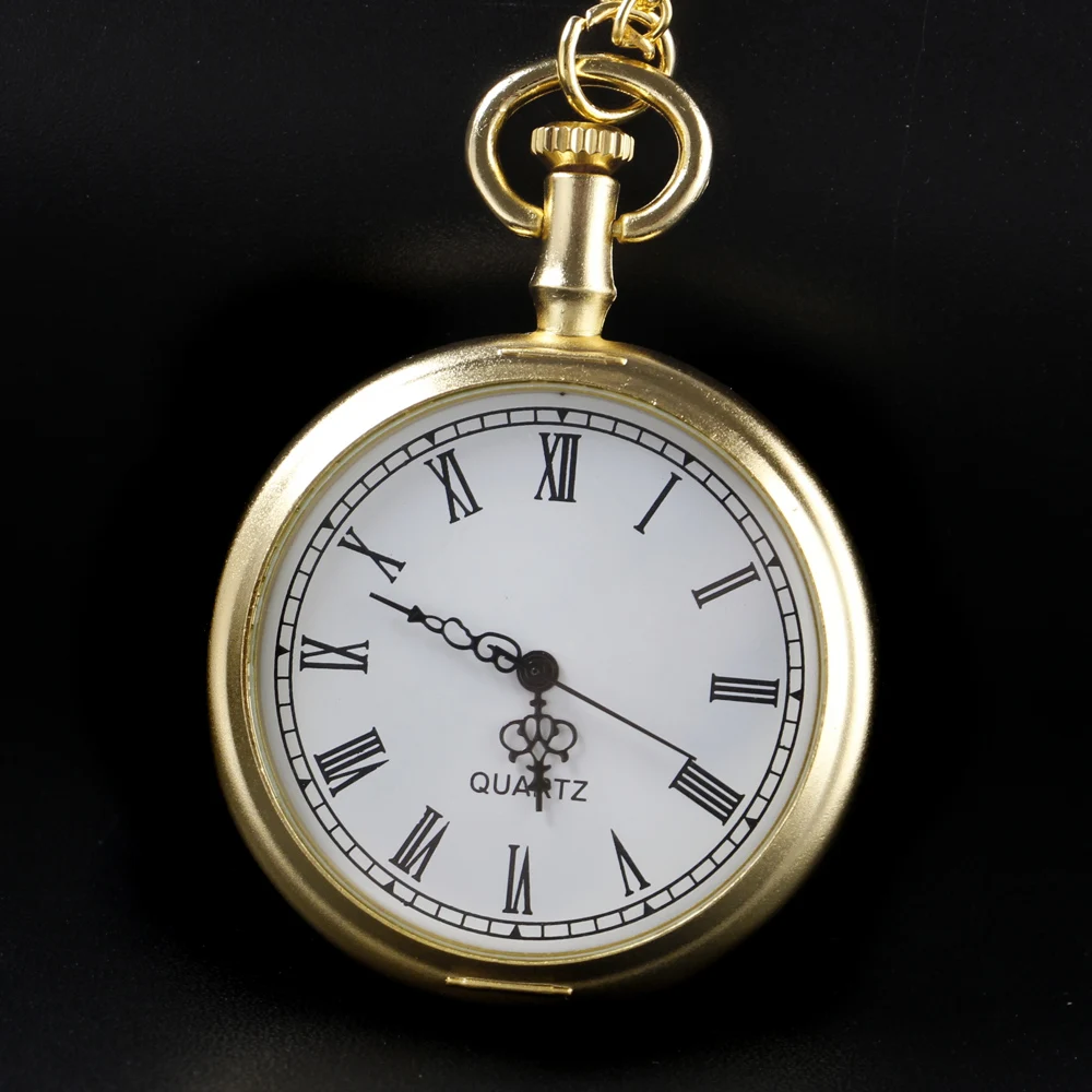 Classic Simple Style Pocket Watch Roman Digital Pendant Luxury Gold Watch Case Steam Punk Vintage Necklace Watch Gift Cf1183