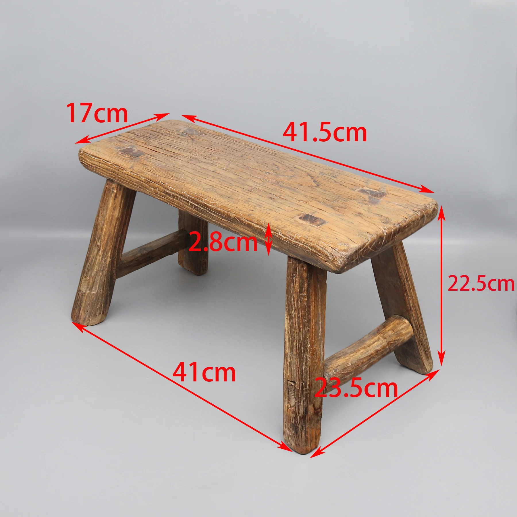 Low Long Wooden Stool, Old Kitchen Bench, Kids Chair, Small Side Table