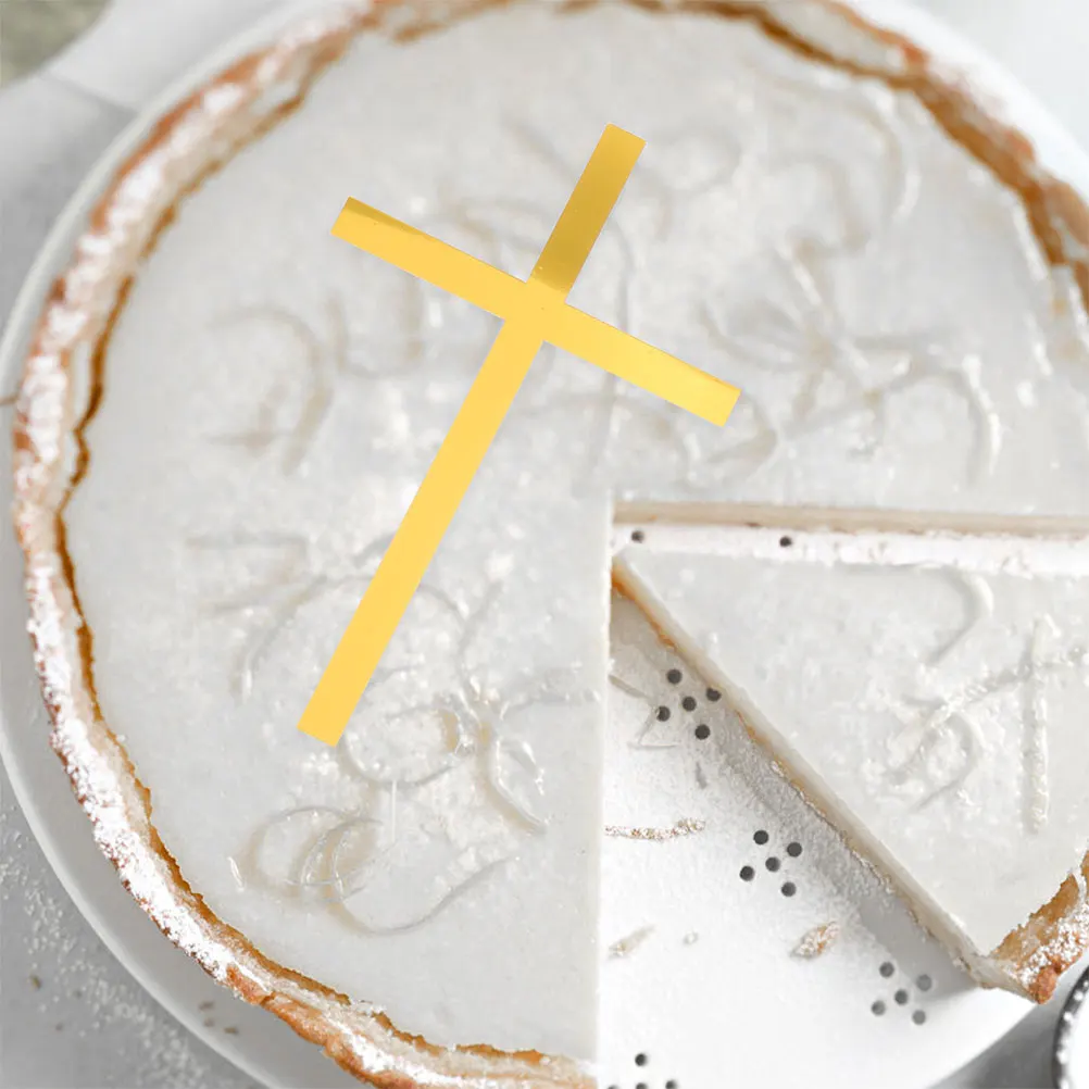 

6 Pcs Golden Acrylic Cross Cake Decorations 1cm Size Lightweight Safe Indoor Outdoor Cake Decorating Party Props Dessert Toppers