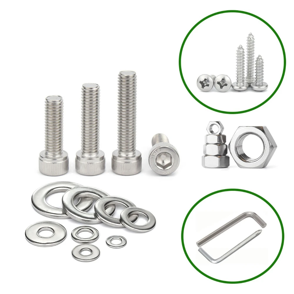 890Pc screw set ,304 stainless steel hexagon Hex Socket cap round Head Screw washer Nut Kit M3 M4 M5 M6 DIN912 for fpv drones