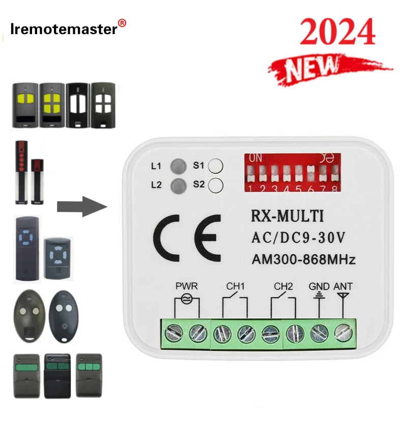 For Hormann 868MHz RX-MULTI Receiver Controller AC/DC 9V-30V 2CH Mastercode MV12 433MHz Gate Remote Control Receiver Switch