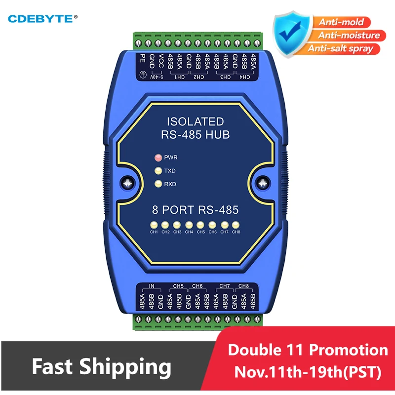 RS485 ฮับการแยกโฟโตอิเล็กทริคอุตสาหกรรม DC 8-28 V CDEBYTE E810-R Series ESD Protection Power และการแยกสัญญาณ