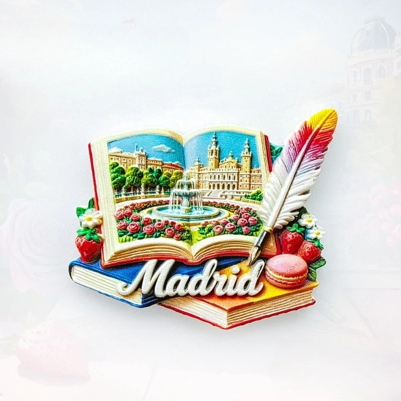 

Madrid Book Macaron Fridge Magnet - Whimsical 3D Literary Souvenir Unique Spanish Gift for Travel & Vintage Home Decor