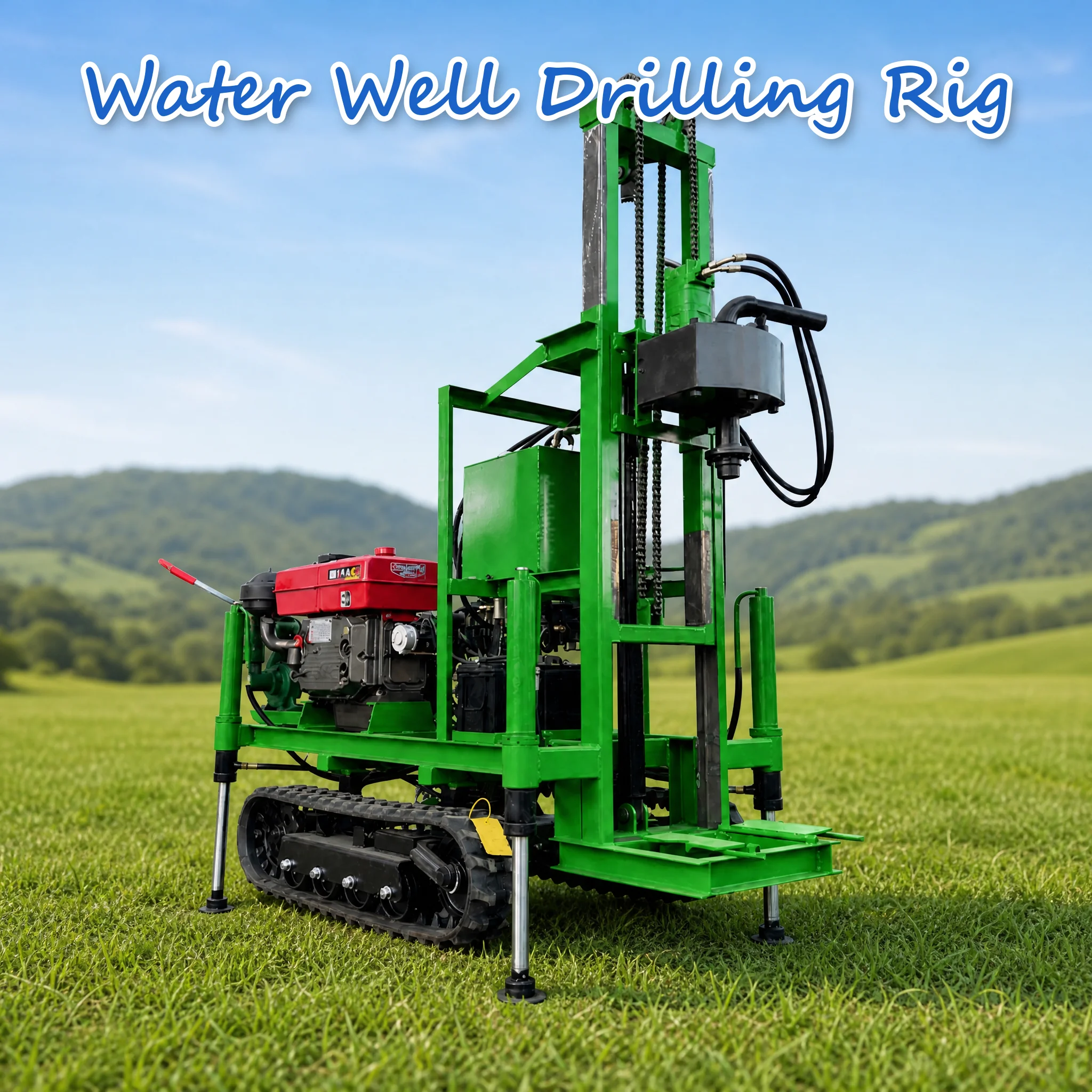 Customized Diesel Engine Fully Hydraulic Well Drilling Rig 22HP to 35HP Tracked Chassis Peak Power Output Fast Hole Drilling