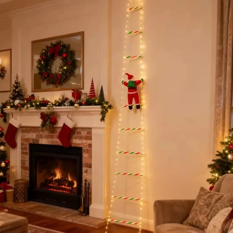 Indoor outdoor Decor Fairy Lamp Christmas Decorative Ladder Light String with Santa Claus for Window Garden Xmas Tree Decor