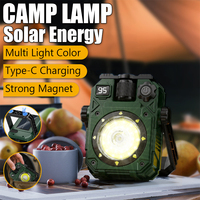 Solar COB LED Camping Light USB Rechargeable Lamp Outdoor Portable Magnetic Flashlight 5mode Torch Emergency Lantern with Hook