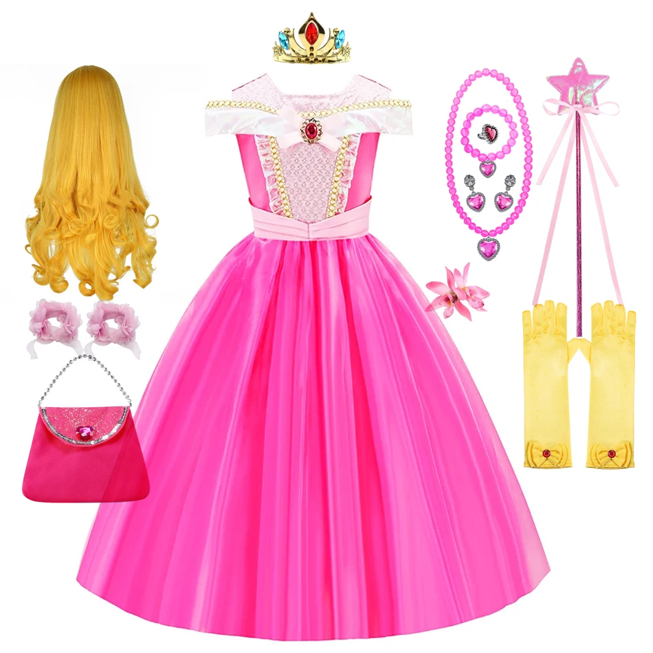 Sleeping Beauty Costume for Girls Kids Aurora Cosplay Princess Vestido Children Xmas Halloween Party Disguise Dresses Up