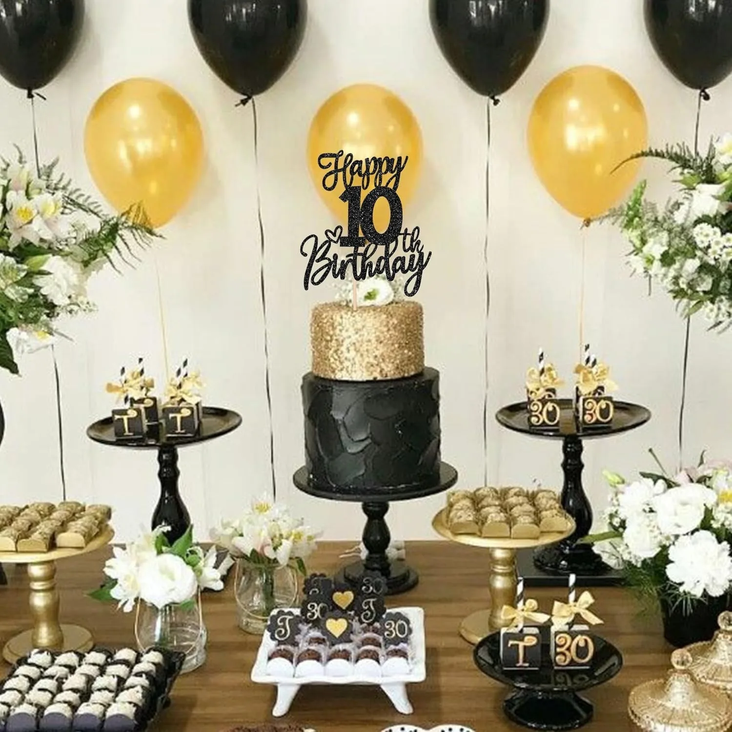 1 Stück schwarzer cooler Tortenaufsatz zum 10. Geburtstag – tolle 10 zehn Hallo 10-Kuchendekoration für Kinderpartys, Halloween, Thanksgiving – Detail 4
