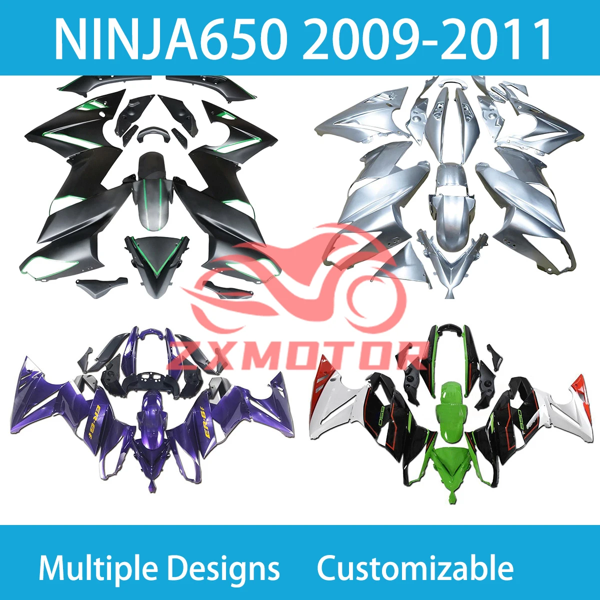 For KAWASAKI NINJA650 2009 2010 2011 Fairing Set Body Plastic Cover Kit ER-6F 09 10 11 Prime Motorcycle Bodywork Fairings