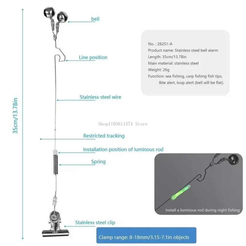 Fishing Bites Alarm Bells with Double Tone Cups, Metal Rod Mount and Spring Wire Hook for Lake Rock Water Use Daily