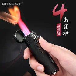 Business Lighter Metal Inflatable Four Straight Cigar Lighter Boutique Red Fire Multi-functional Cigarette Lighter Gift