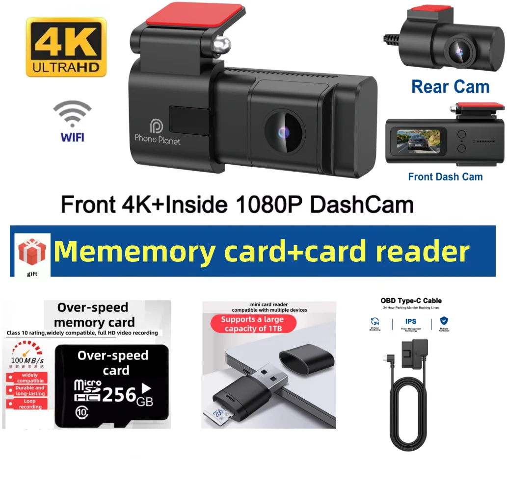 Smart Dash Cam 4K UHD Recording Car Camera DVR Night Vision Video Recorder WDR G Sensor 140 Wide-Angle Suppot Large Memory