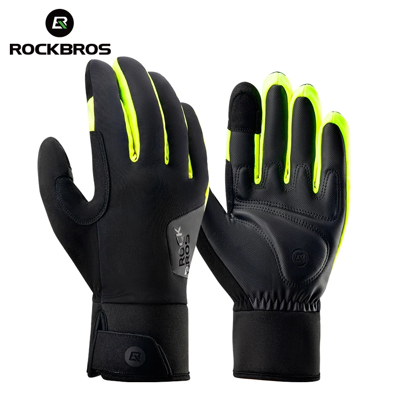 ROCKBROS Winter Gloves Outdoor Sports Ski Keep Warm Full Finger Gloves Touch Screen PU Leather Non Slip Shock-Absorbing Gloves