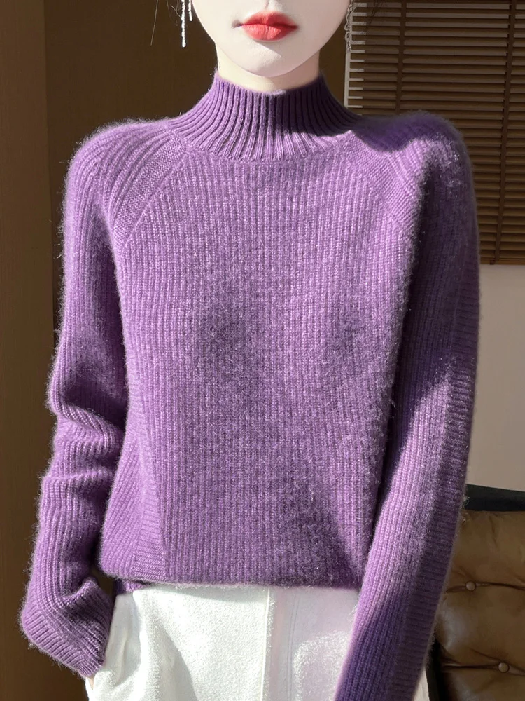 جديد المرأة 100% ميرينو رداء علوي من الصوف نصف الياقة العالية البلوفرات الخريف الشتاء سميكة الصوف الخالص تريكو الملابس #5