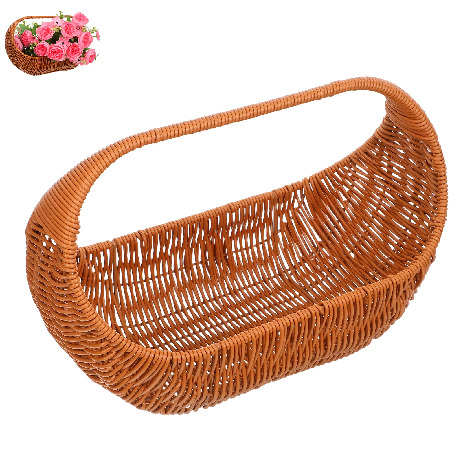 

Imitation Rattan Fruit Basket Weave Flower Baskets Small Girl with Handle for Flowers Handmade Woven Wedding