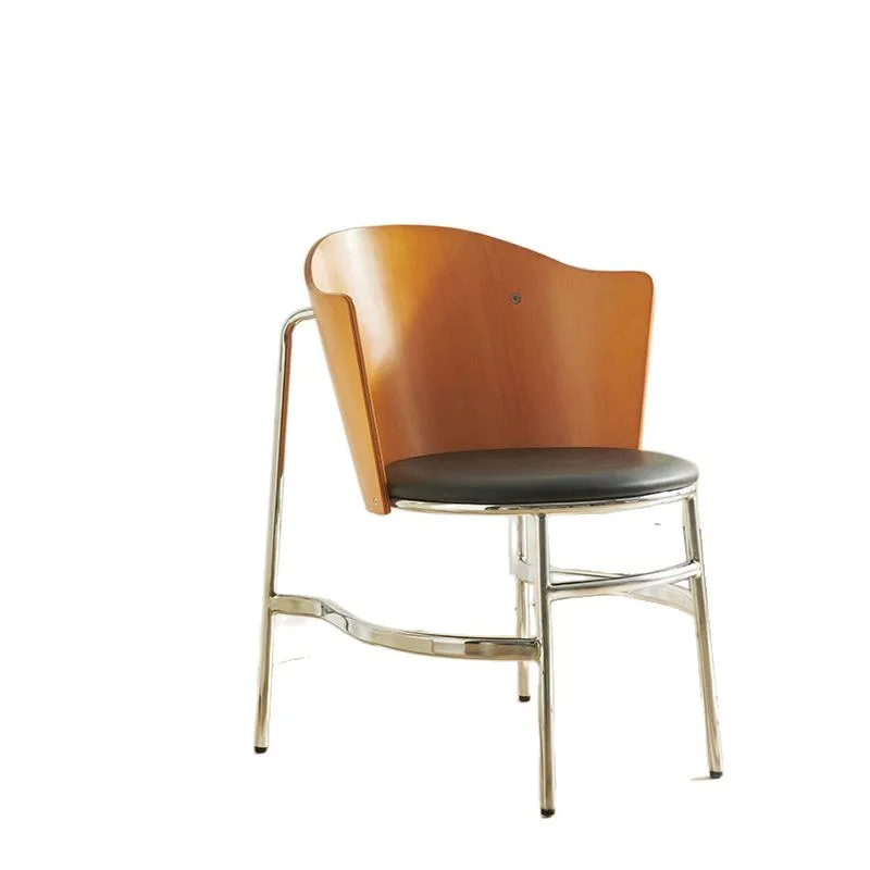Medieval dining chair furniture leather steel pipe balcony study simple solid wood cafe chair