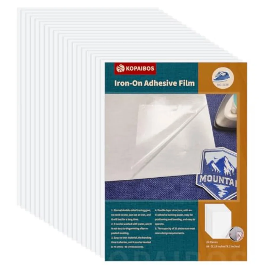 

KEPAIBOS Double Sided Iron On Adhesive Sheets with Backing Easy-Iron Permanent Fusible Patch Fabric Glue A4 Size 20 PCS L
