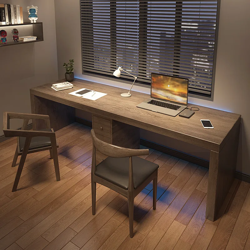 

Simple double solid wood desk with drawers Home homestay theme Creative design Desk Workbench Computer desk